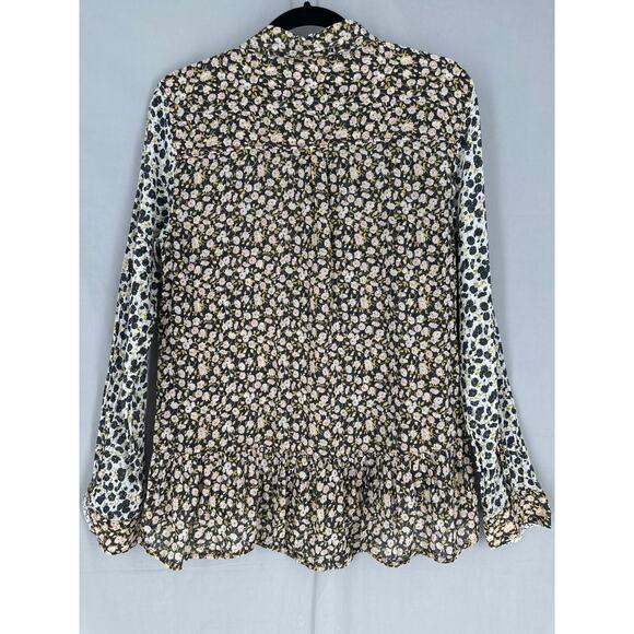 Holding Horses Anthropologie Top Womens 8 Black Floral Yellow Button Boho Garden - Picture 3 of 8